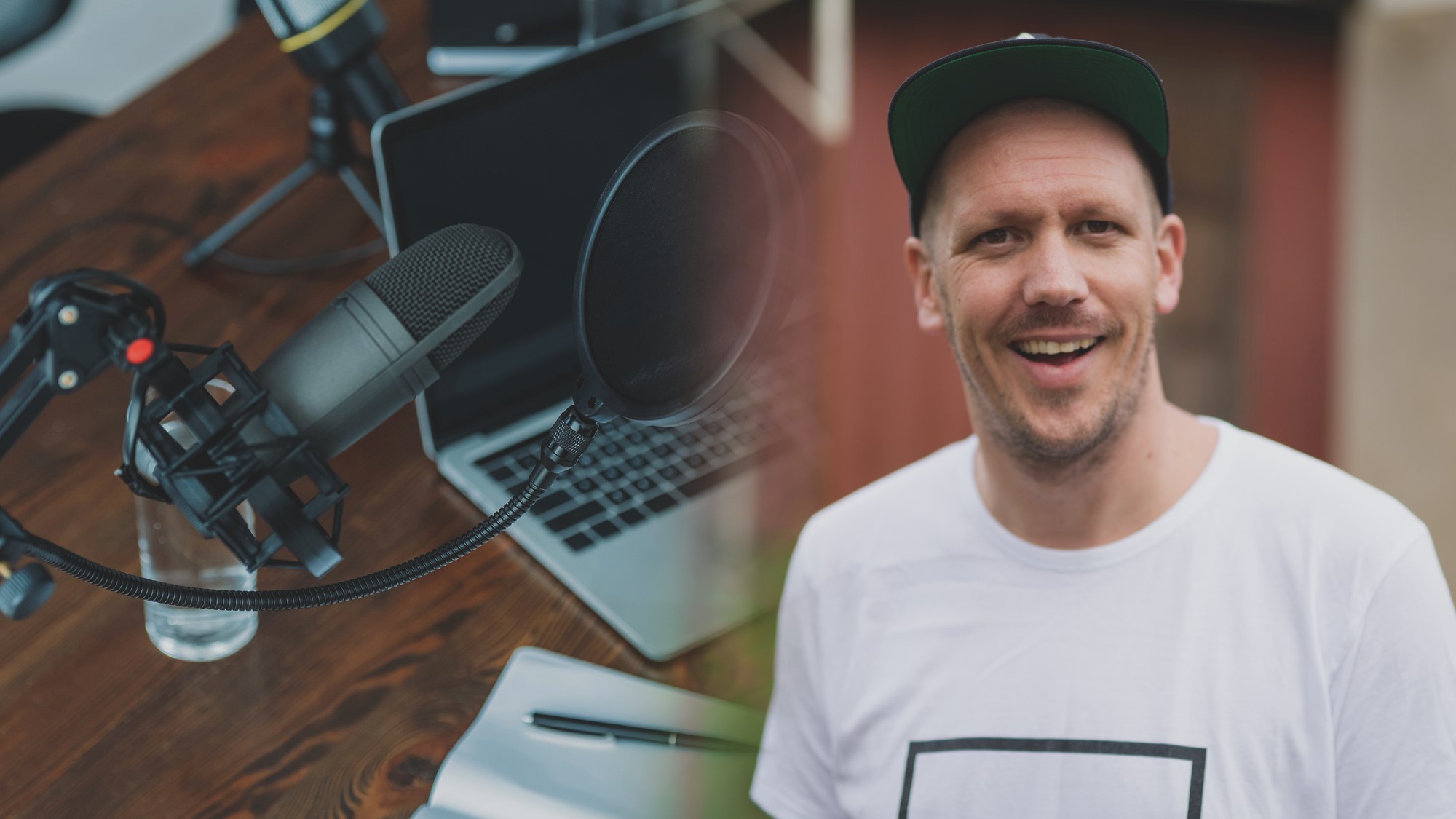 Collage podkast-studio og Hans Arne Sanna